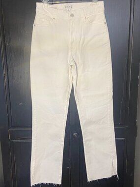 NWT High Waist Raw Hem Wide Leg White Jeans Capsule Minimalist 26